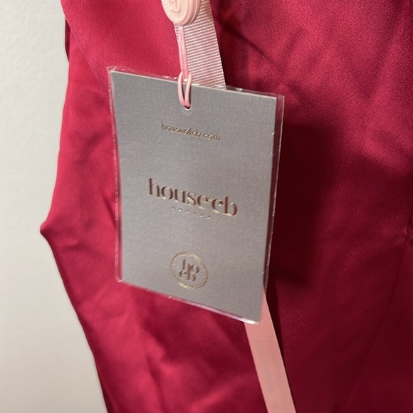 House of CB Flora Wine Satin Pleated Corset Midi Dress‎ L+ - Picture 12 of 13